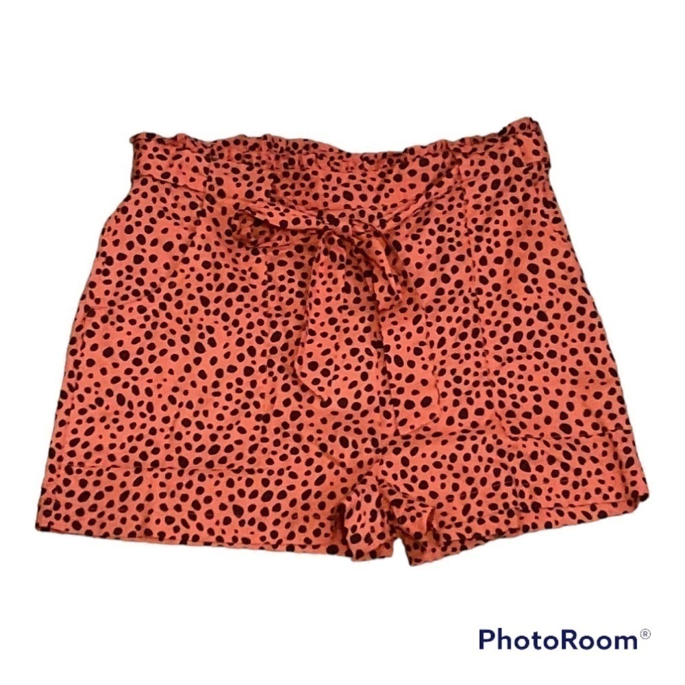 NWT Primark Cherry Pink 100% viscose High Waisted Paper Waist belted Shorts | 12